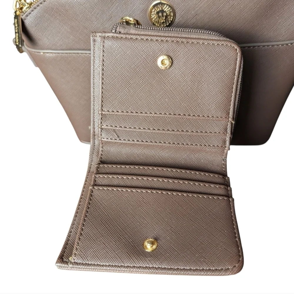 Anne Klein Brown Bag Set Purse Wallet Duo Gold Accents Chain New No Tags